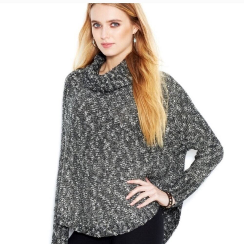 Lucky Brand Charcoal Grey/White Marled Knit Trapeze Cowl Neck Sweater L